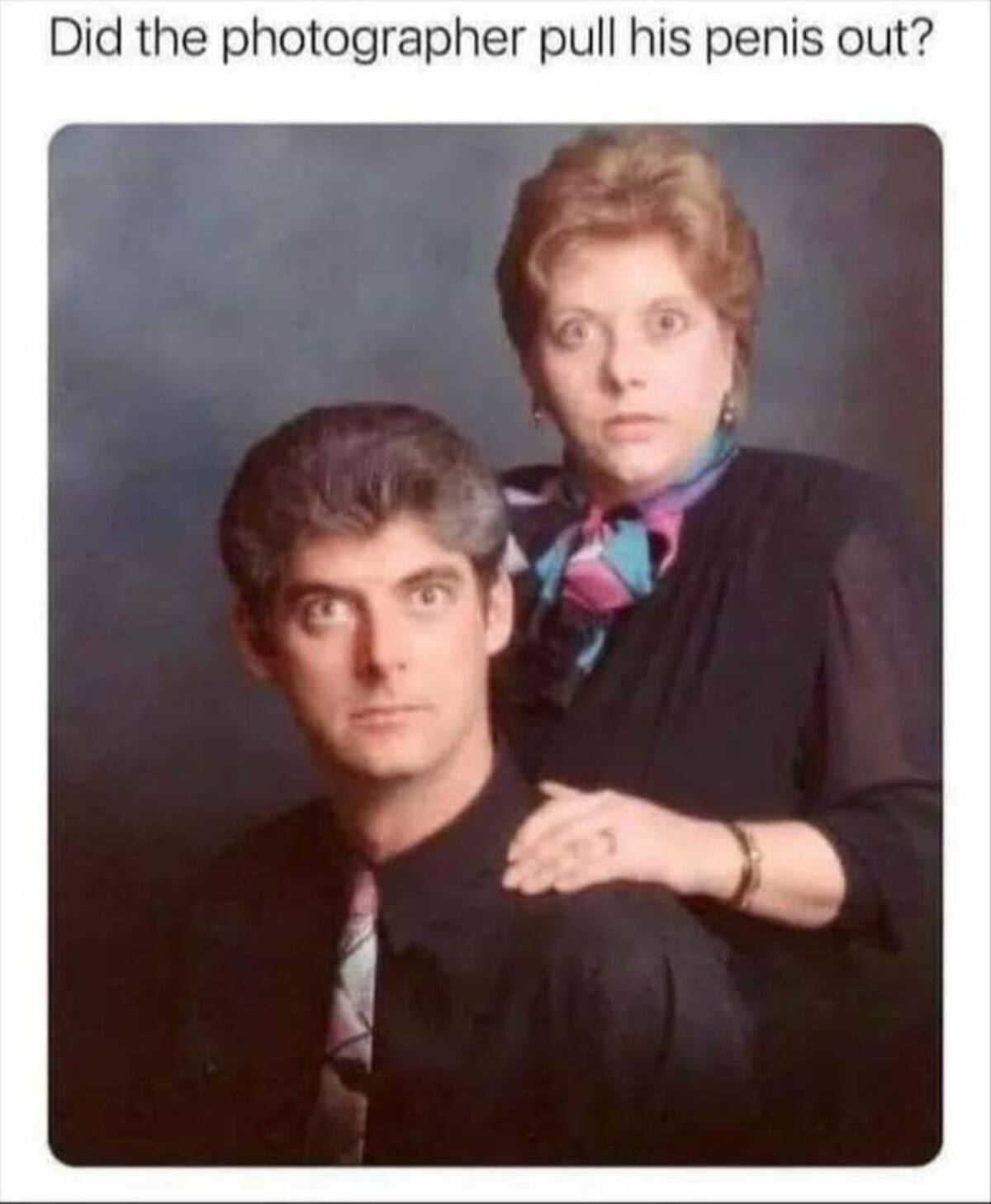 awkward family photos husband and wife - Did the photographer pull his penis out?