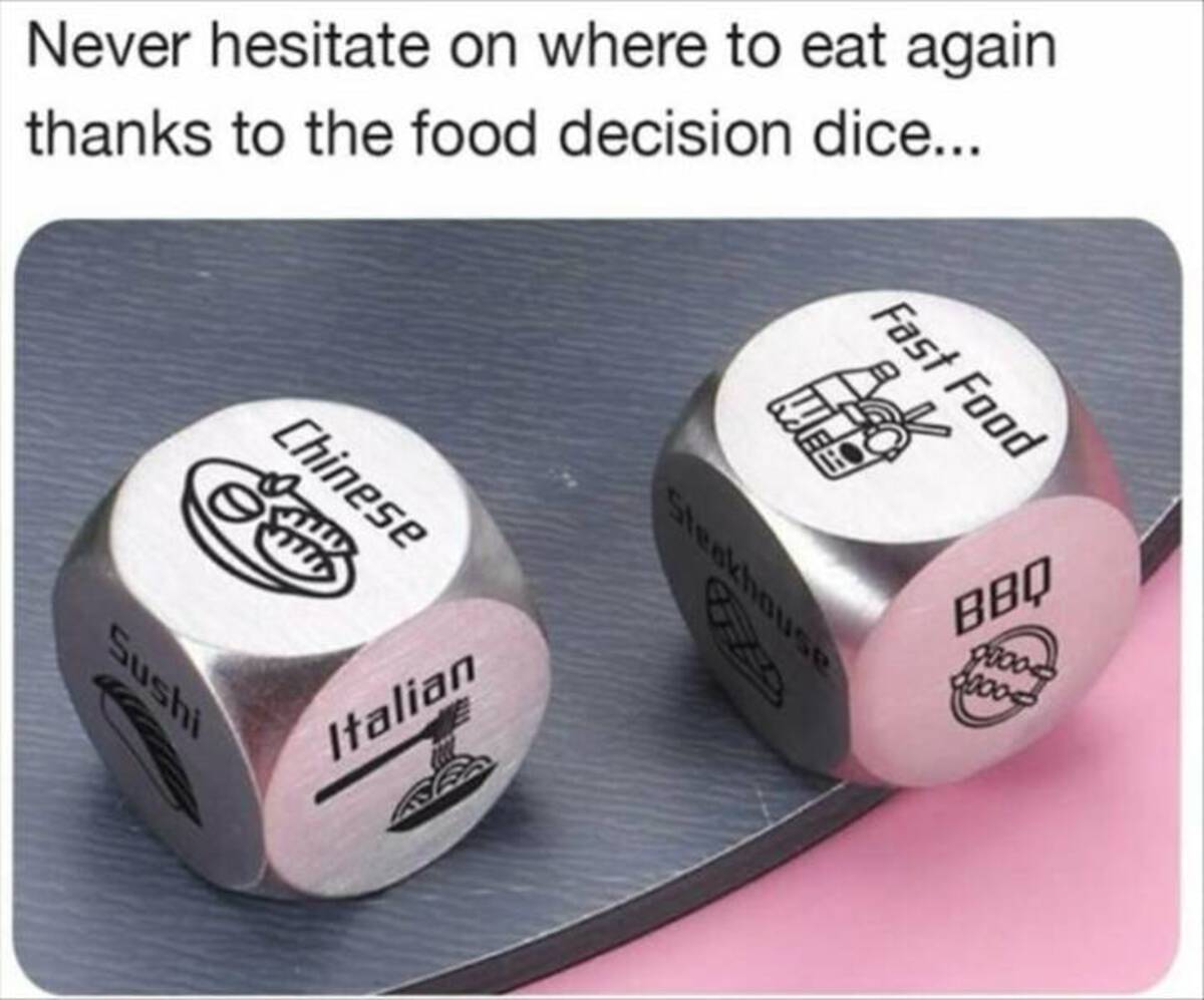 number - Never hesitate on where to eat again thanks to the food decision dice... Chinese Sushi Italian Fast Food A Web Steakhouse