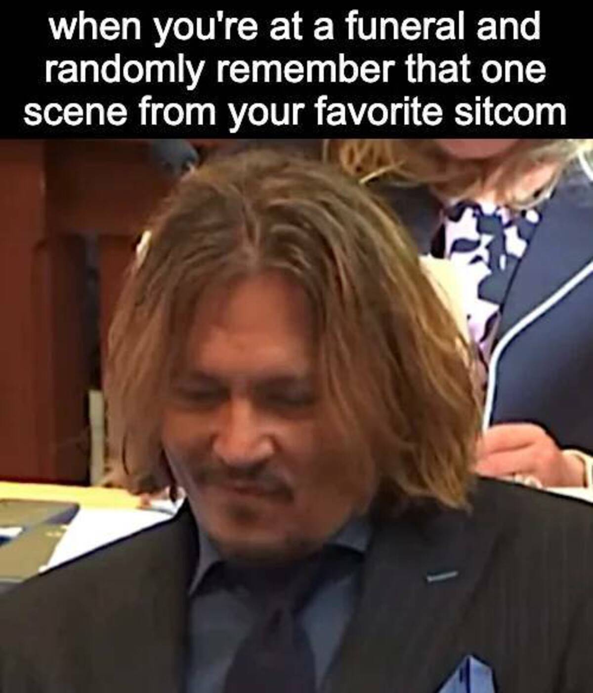 johnny depp smirking - when you're at a funeral and randomly remember that one scene from your favorite sitcom
