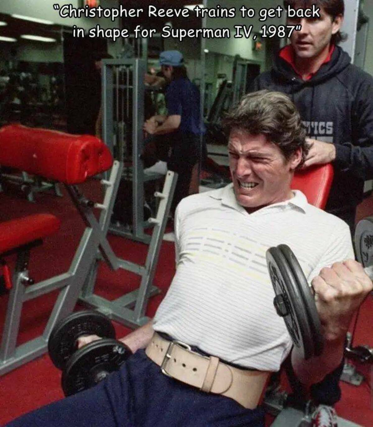 strength training - "Christopher Reeve trains to get back in shape for Superman Iv, 1987" Mics