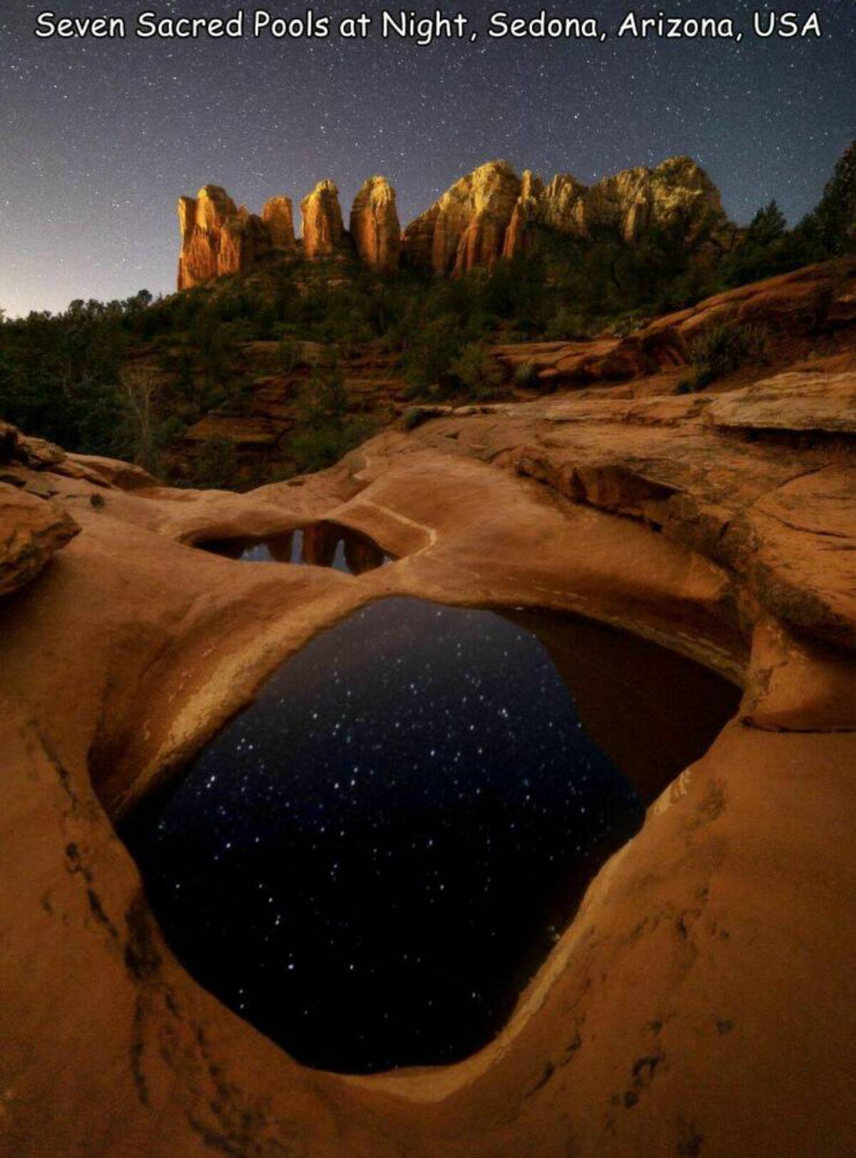 outcrop - Seven Sacred Pools at Night, Sedona, Arizona, Usa