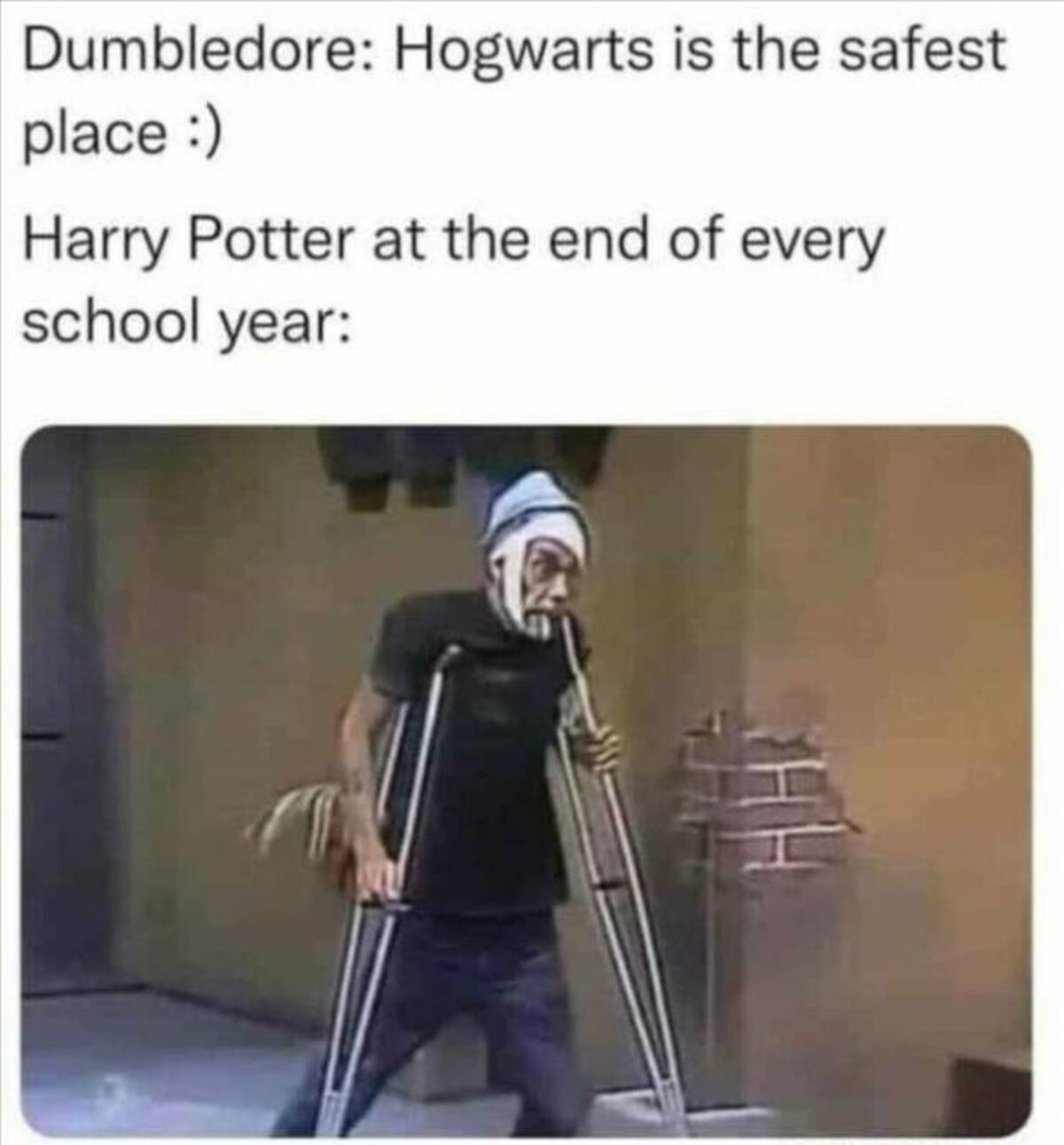 hogwarts meme - Dumbledore Hogwarts is the safest place Harry Potter at the end of every school year