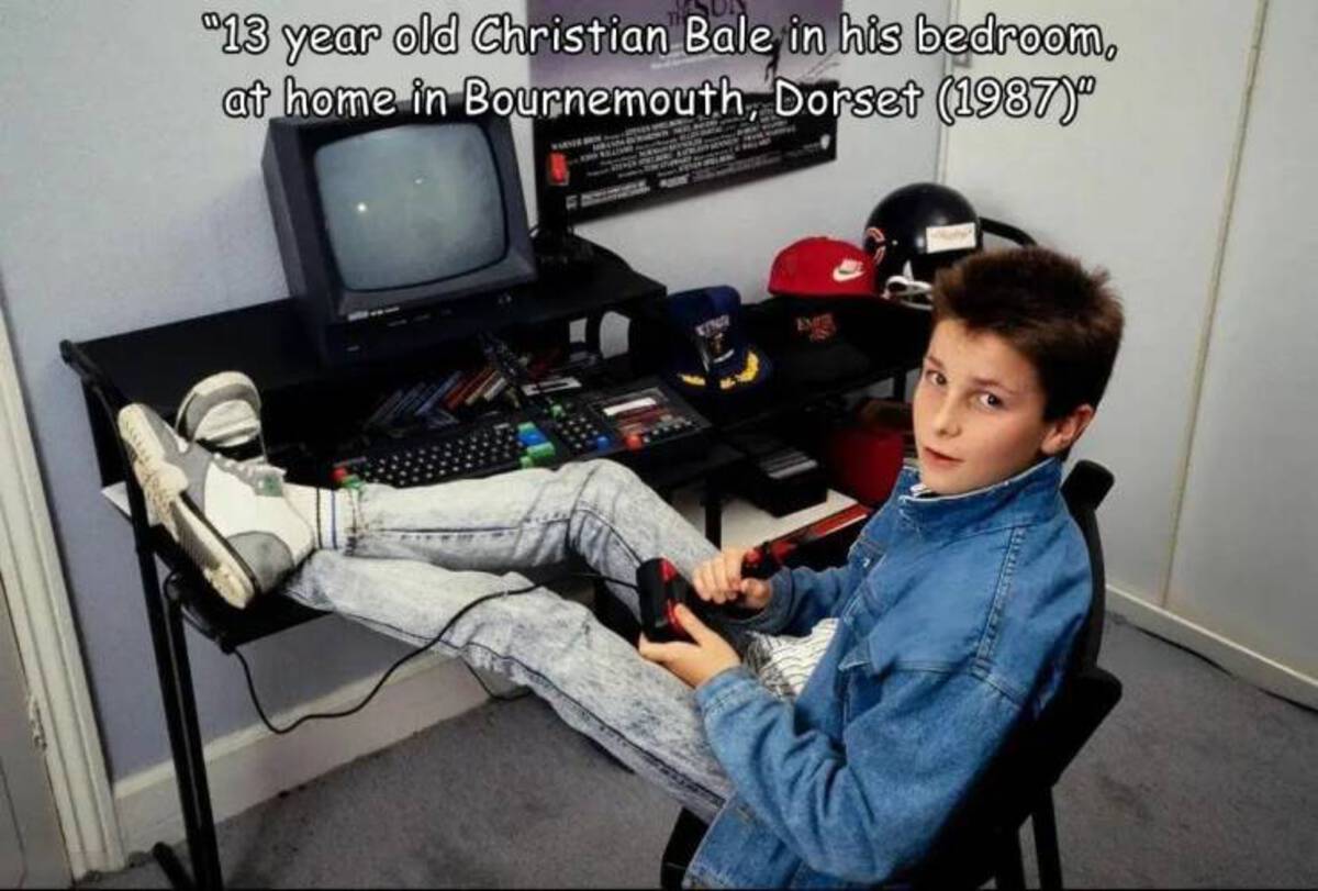 christian bale nike shoes - "13 year old Christian Bale in his bedroom, at home in Bournemouth, Dorset 1987"