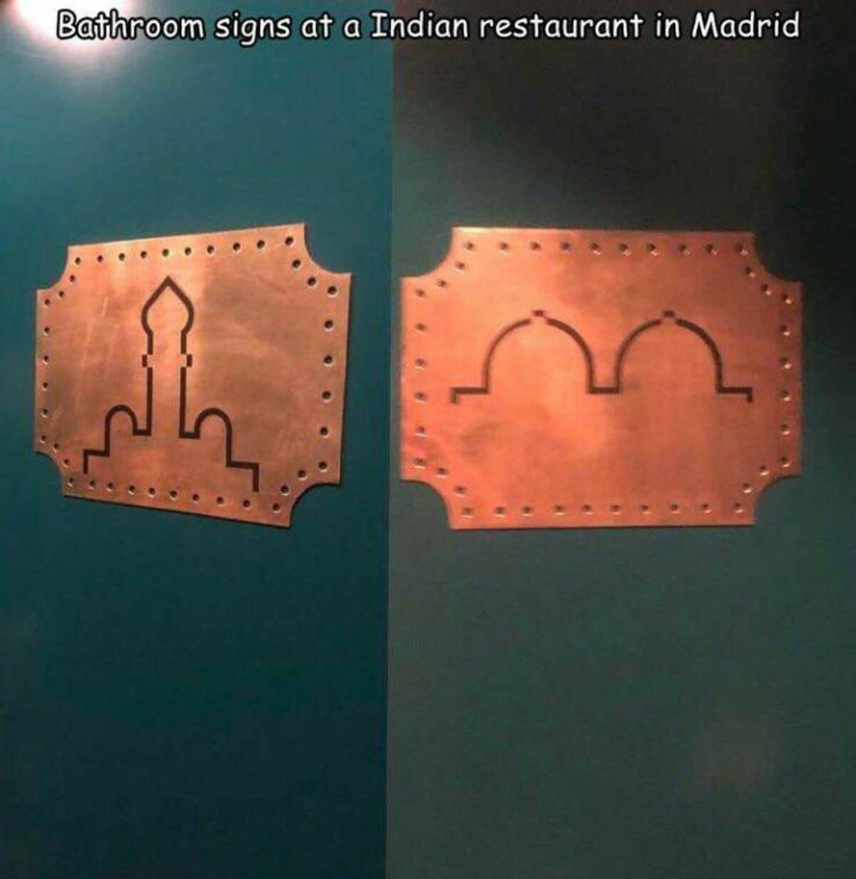bathroom sign for restaurant - Bathroom signs at a Indian restaurant in Madrid