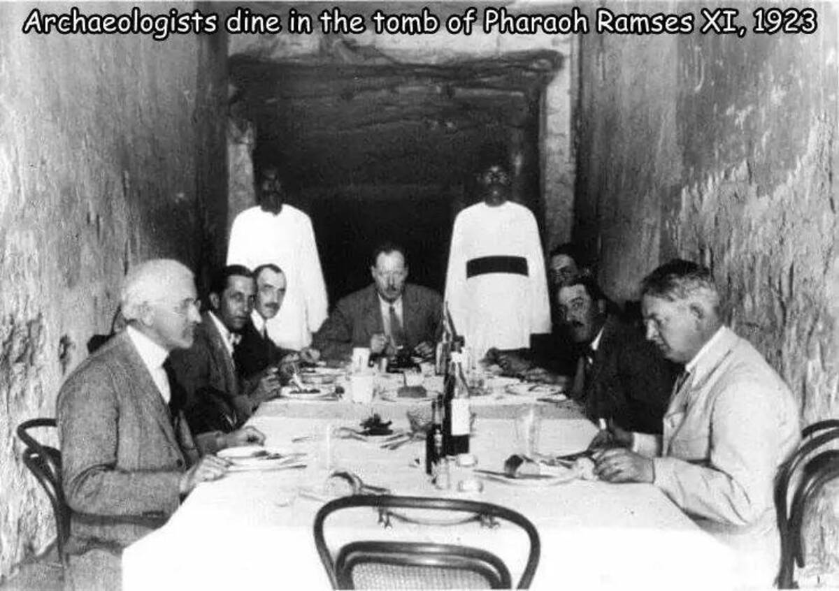 lunch in the tomb of ramesses xi - Archaeologists dine in the tomb of Pharaoh Ramses Xi, 1923