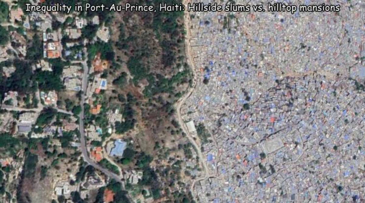 aerial photography - Inequality in PortAuPrince, Haiti Hillside slums vs. hilltop mansions