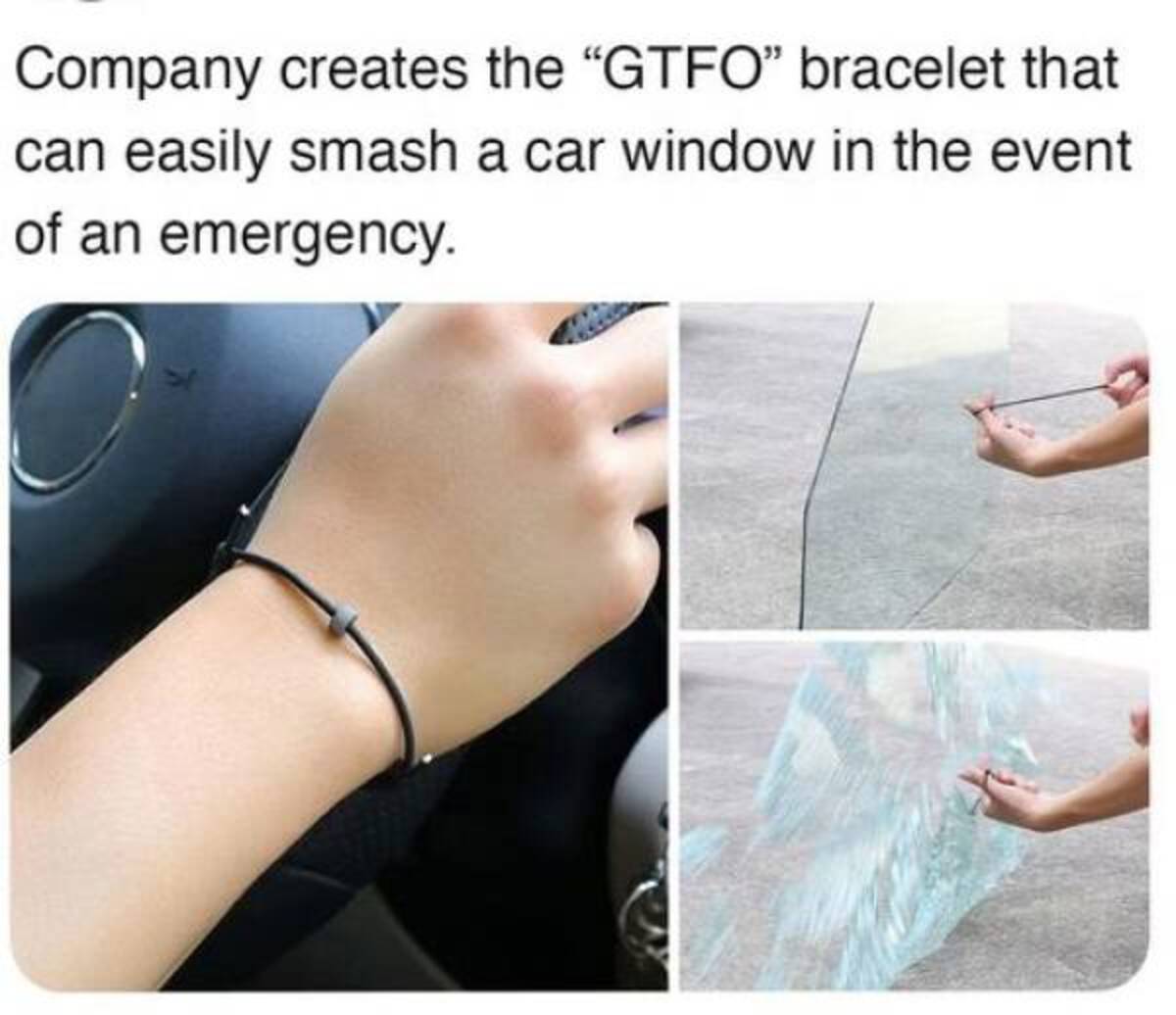 engagement ring - Company creates the "Gtfo" bracelet that can easily smash a car window in the event of an emergency.