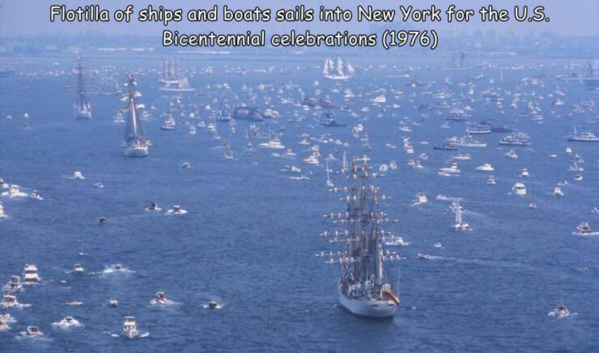 brigantine - Flotilla of ships and boats sails into New York for the U.S. Bicentennial celebrations 1976