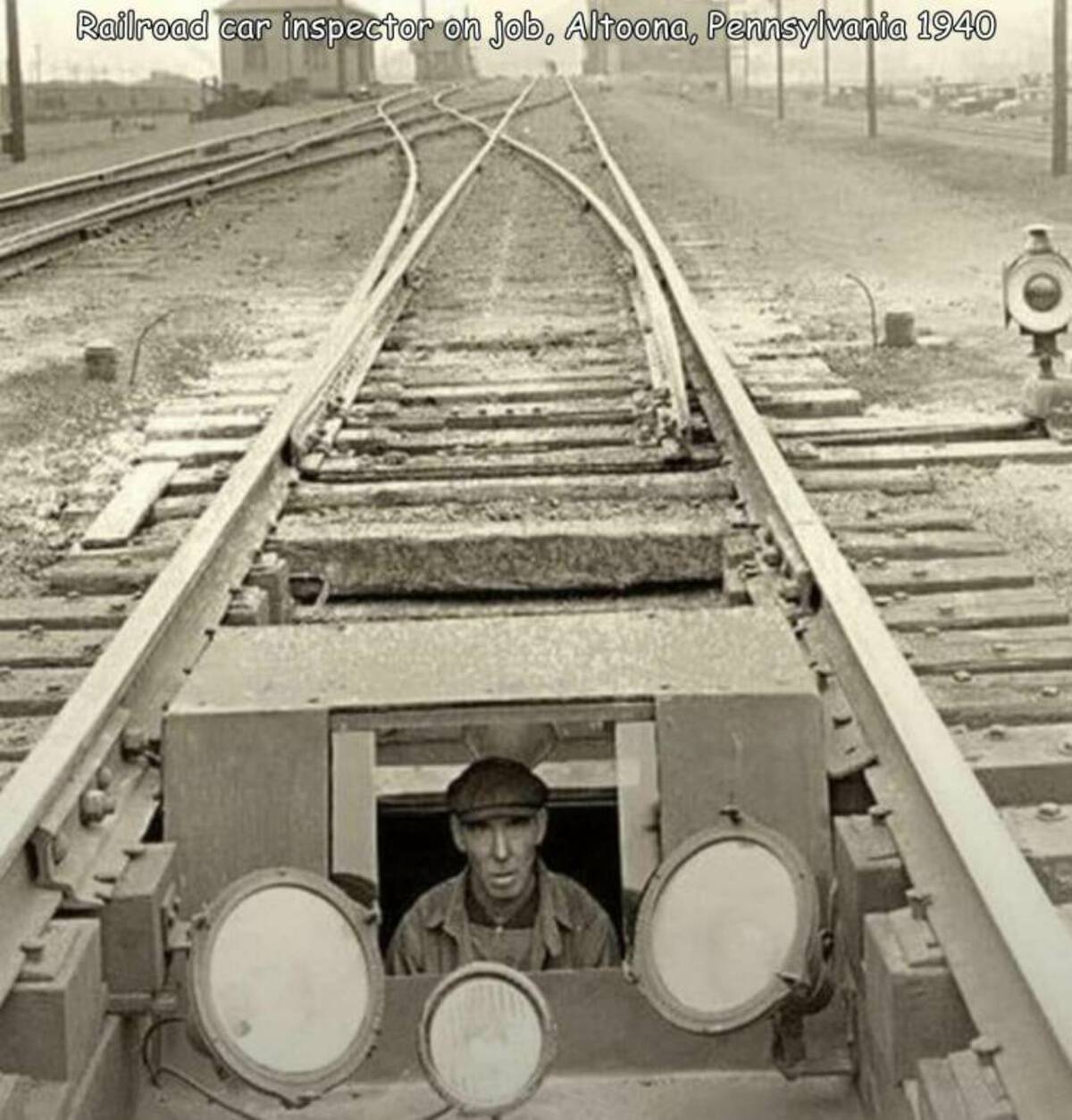 railroad hot box - Railroad car inspector on job, Altoona, Pennsylvania 1940