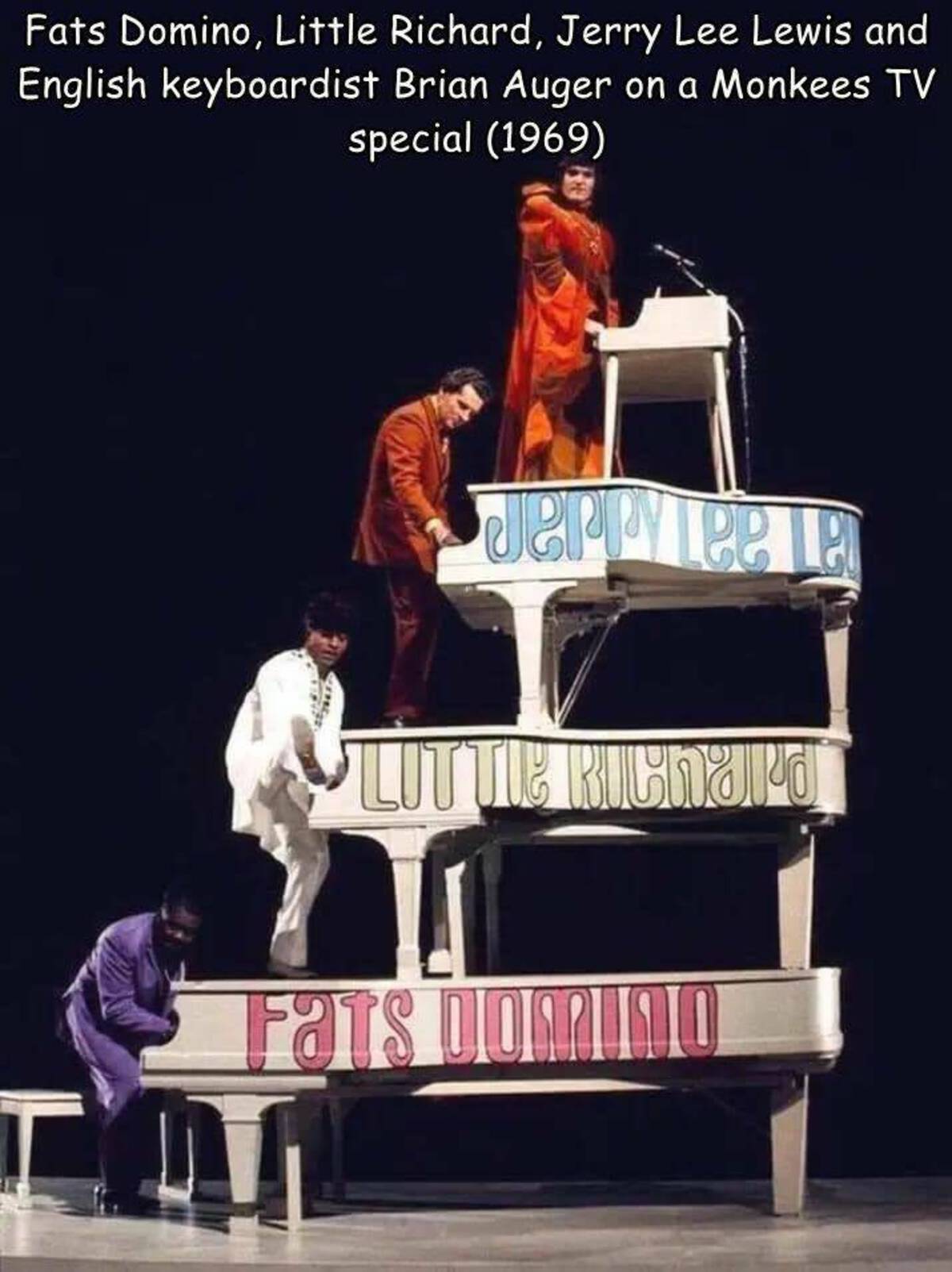 brian auger fat domino little richard jerry lee lewis - Fats Domino, Little Richard, Jerry Lee Lewis and English keyboardist Brian Auger on a Monkees Tv special 1969 Jerry Lee La Littie Richard Fats Domino
