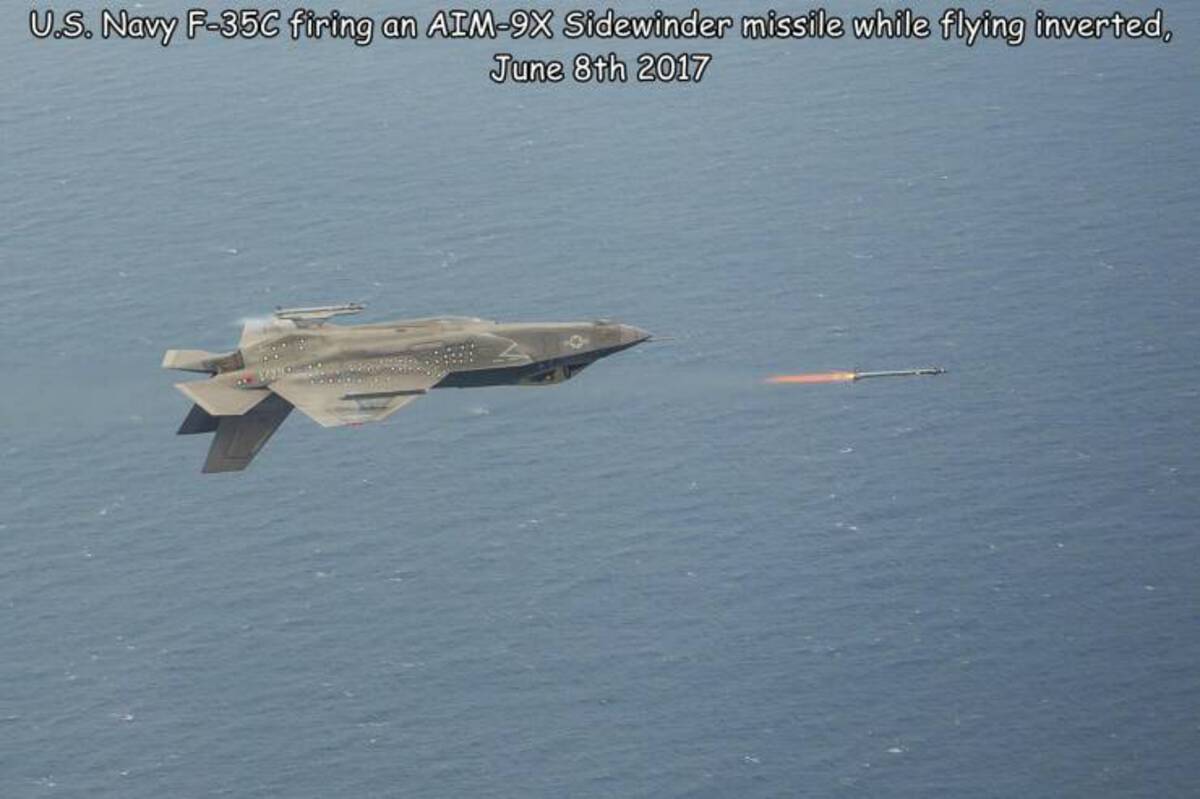 lockheed martin f-22 raptor - U.S. Navy F35C firing an Aim9X Sidewinder missile while flying inverted, June 8th 2017