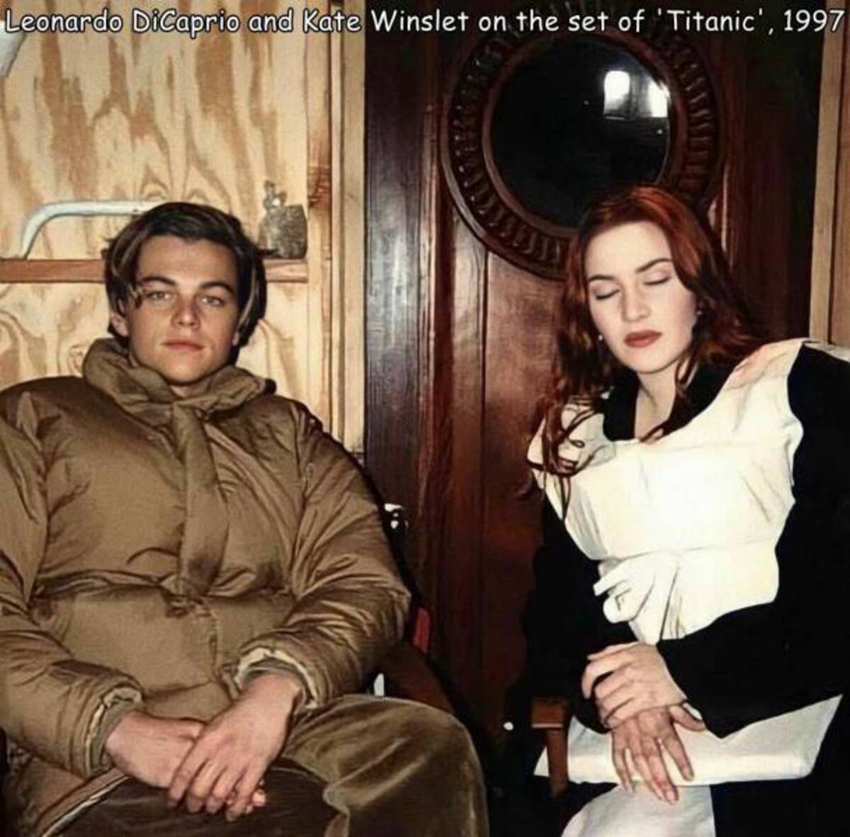leonardo dicaprio et kate winslet titanic - Leonardo DiCaprio and Kate Winslet on the set of 'Titanic', 1997