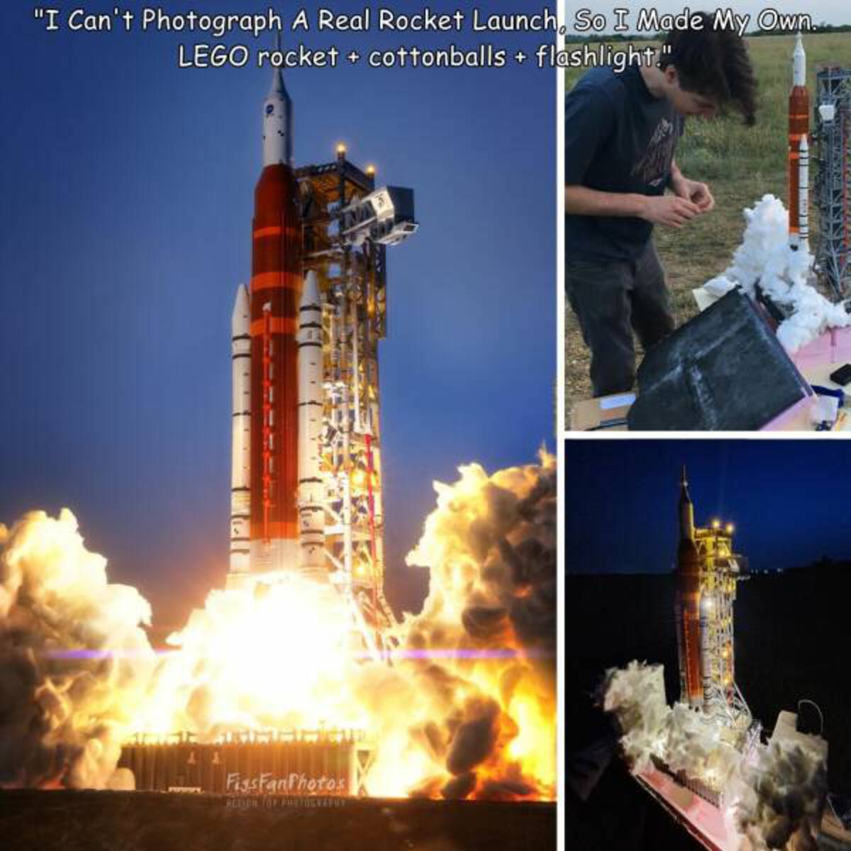 LEGO - "I Can't Photograph A Real Rocket Launch, So I Made My Own. Lego rocketcottonballs flashlight" FissFanPhotos