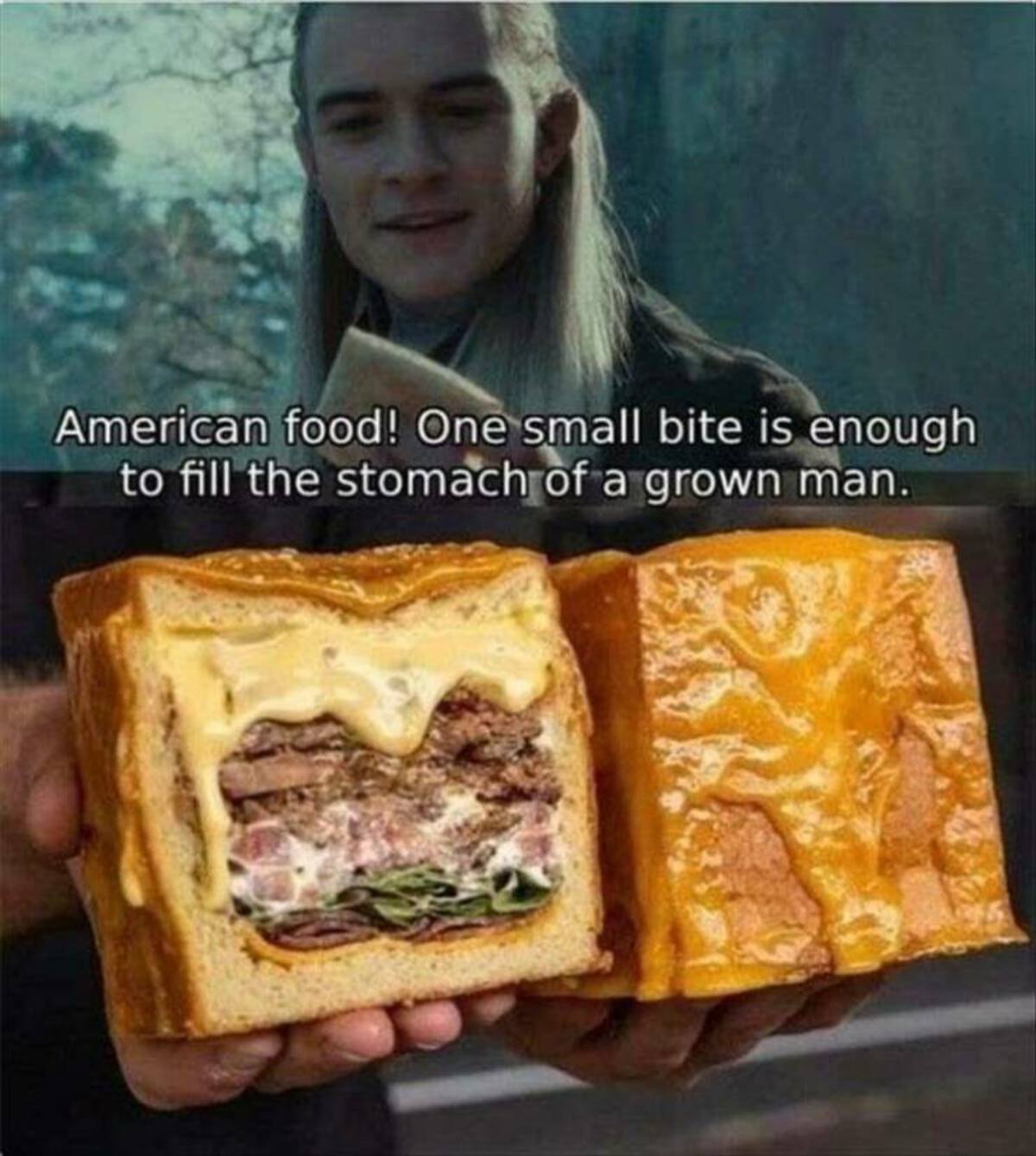 legolas american food - American food! One small bite is enough to fill the stomach of a grown man.