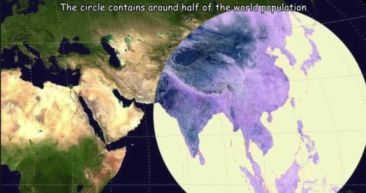 circle with more people inside it then outside - The circle contains around half of the world population