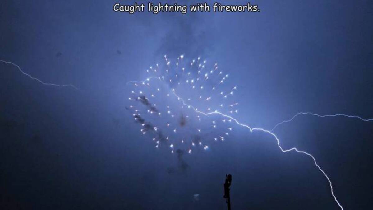 lightning - Caught lightning with fireworks.