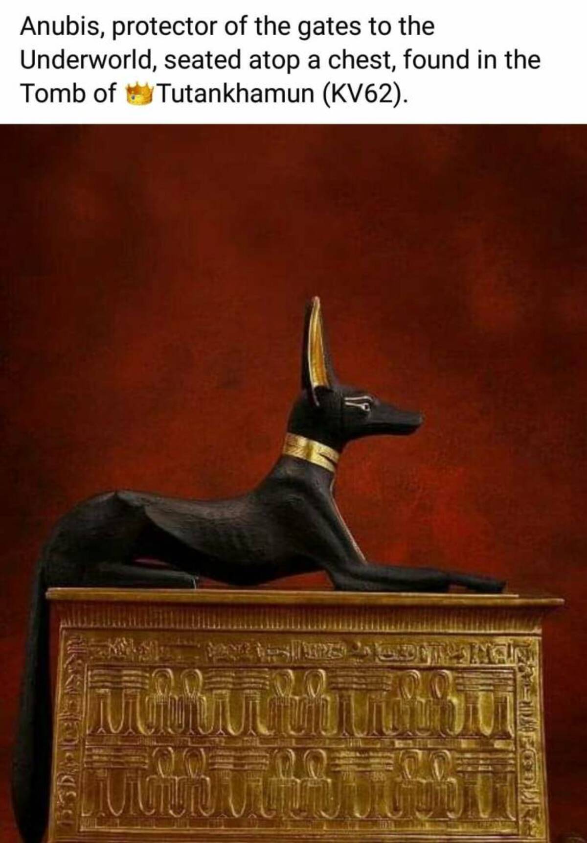 anubis jackal tutankhamun - Anubis, protector of the gates to the Underworld, seated atop a chest, found in the Tomb of Tutankhamun KV62.