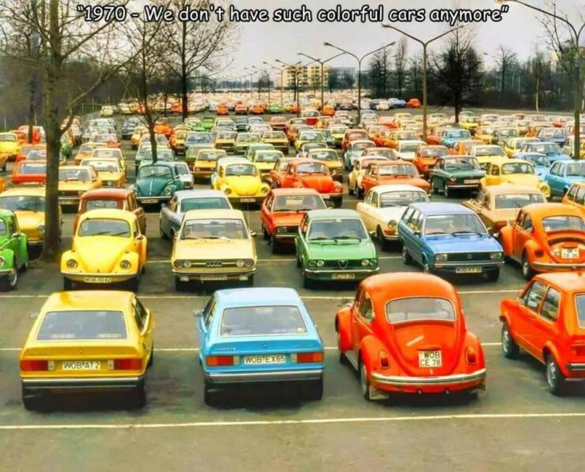 70s parking lot - 1970We don't have such colorful cars anymore" Cornides Wob At 2 Wob EX65 Wob Ce 78