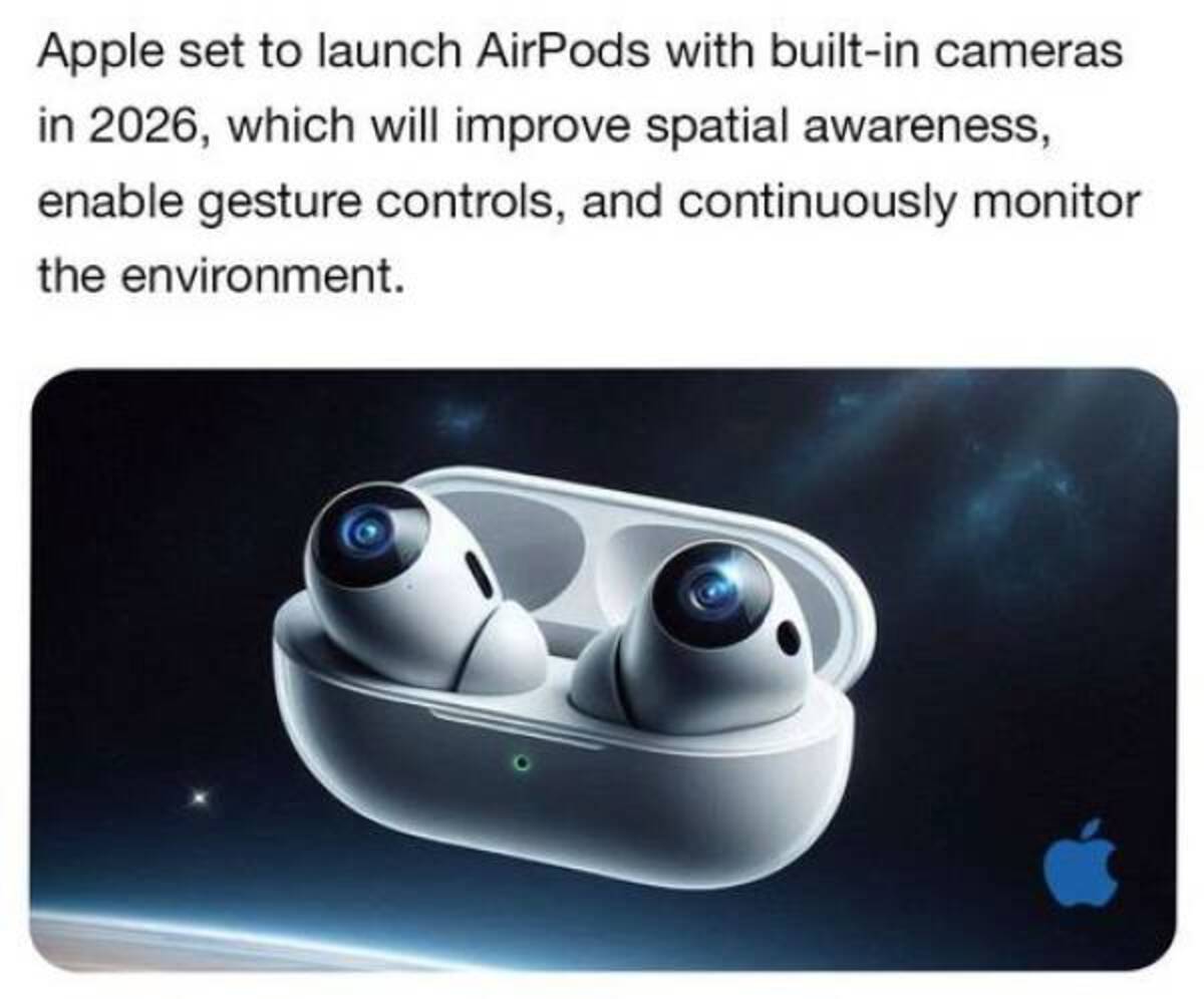 AirPods - Apple set to launch AirPods with builtin cameras in 2026, which will improve spatial awareness, enable gesture controls, and continuously monitor the environment.