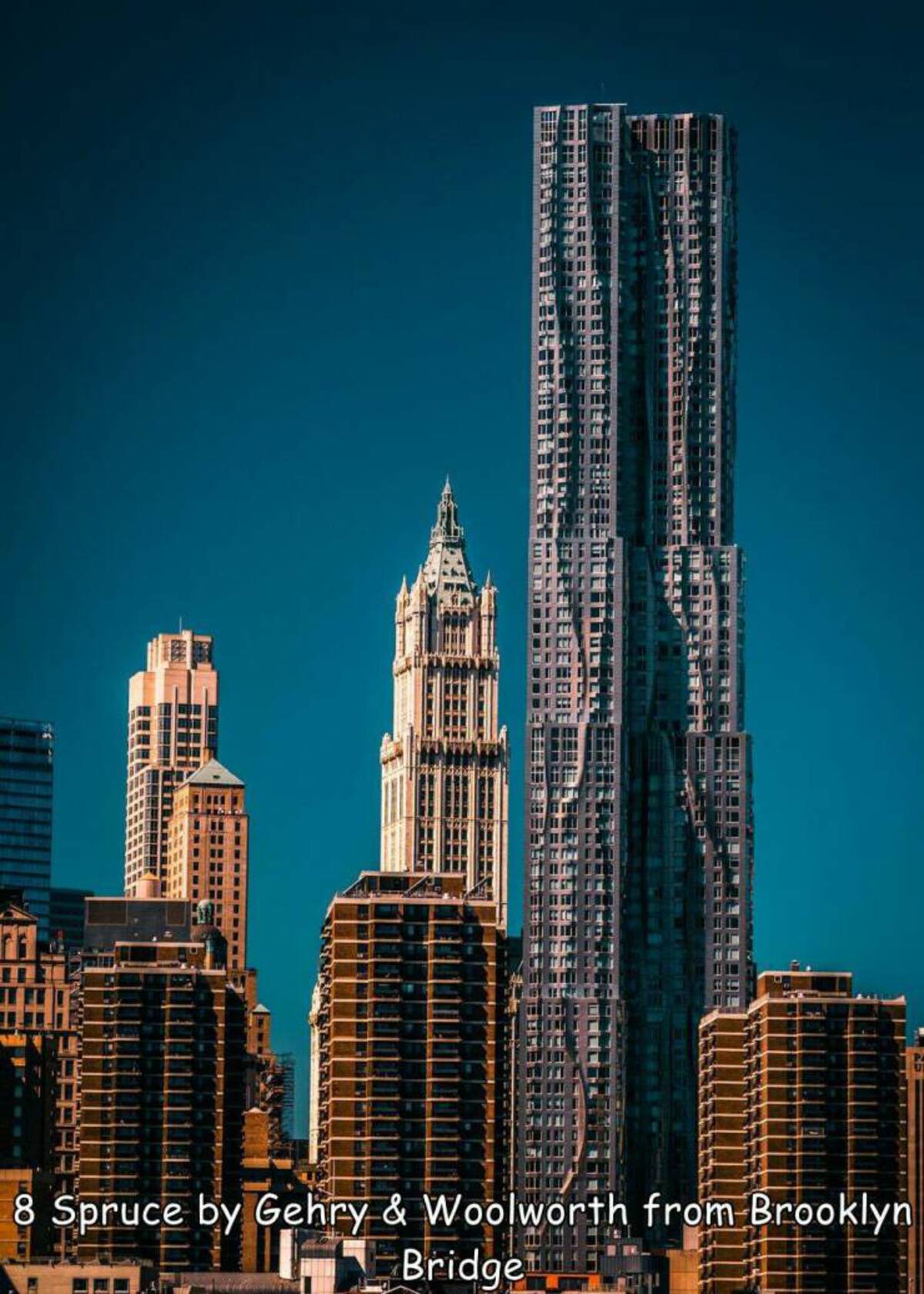 tower block - 8 Spruce by Gehry & Woolworth from Brooklyn Bridge