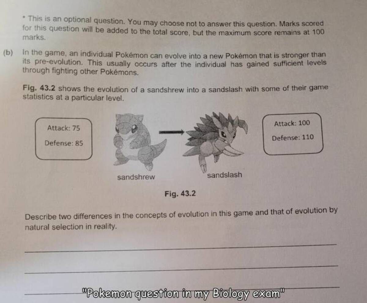 document - This is an optional question. You may choose not to answer this question. Marks scored for this question will be added to the total score, but the maximum score remains at 100 marks. b In the game, an individual Pokmon can evolve into a new Pok