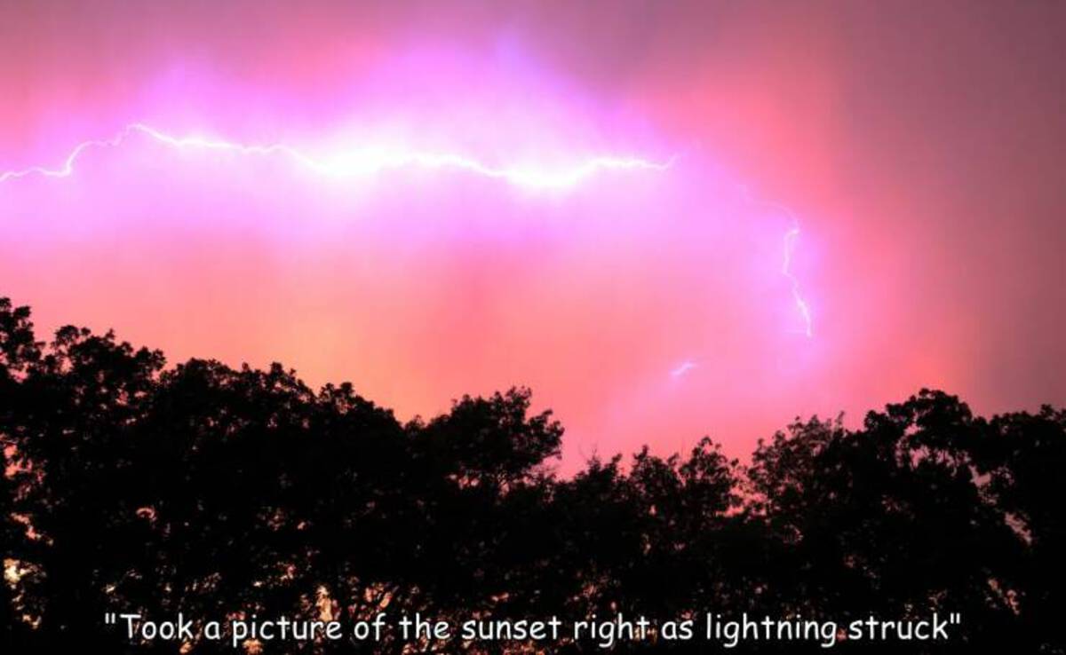 lightning - "Took a picture of the sunset right as lightning struck"