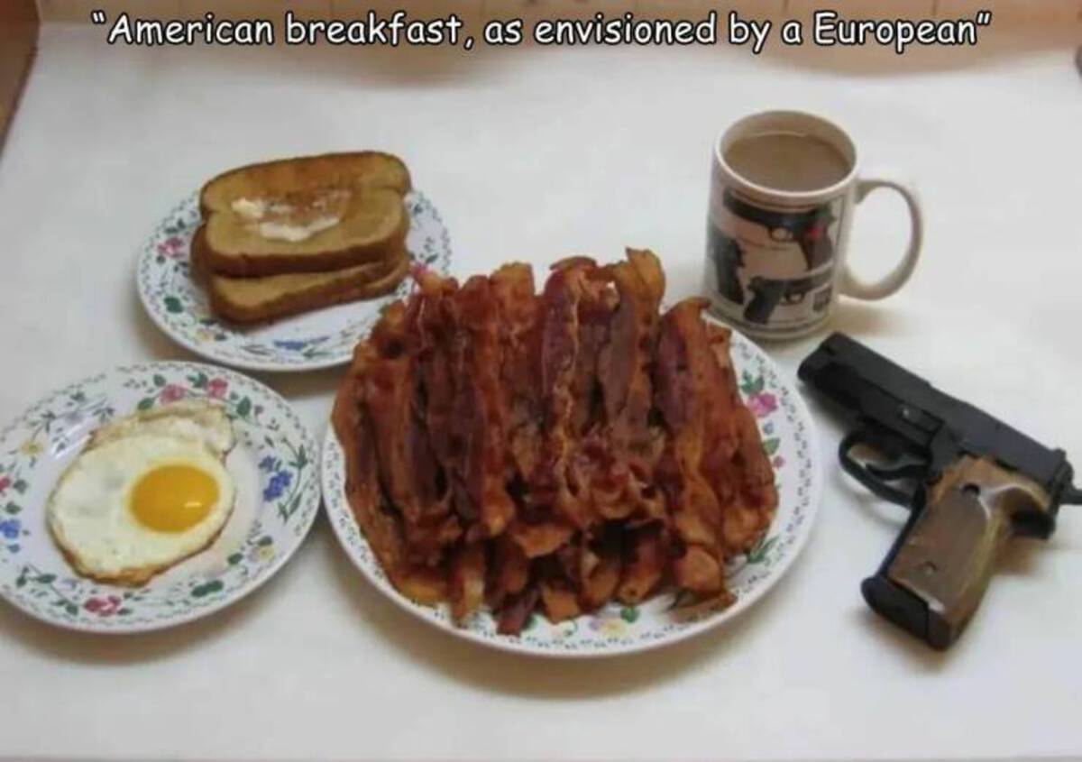 texas breakfast meme - "American breakfast, as envisioned by a European"