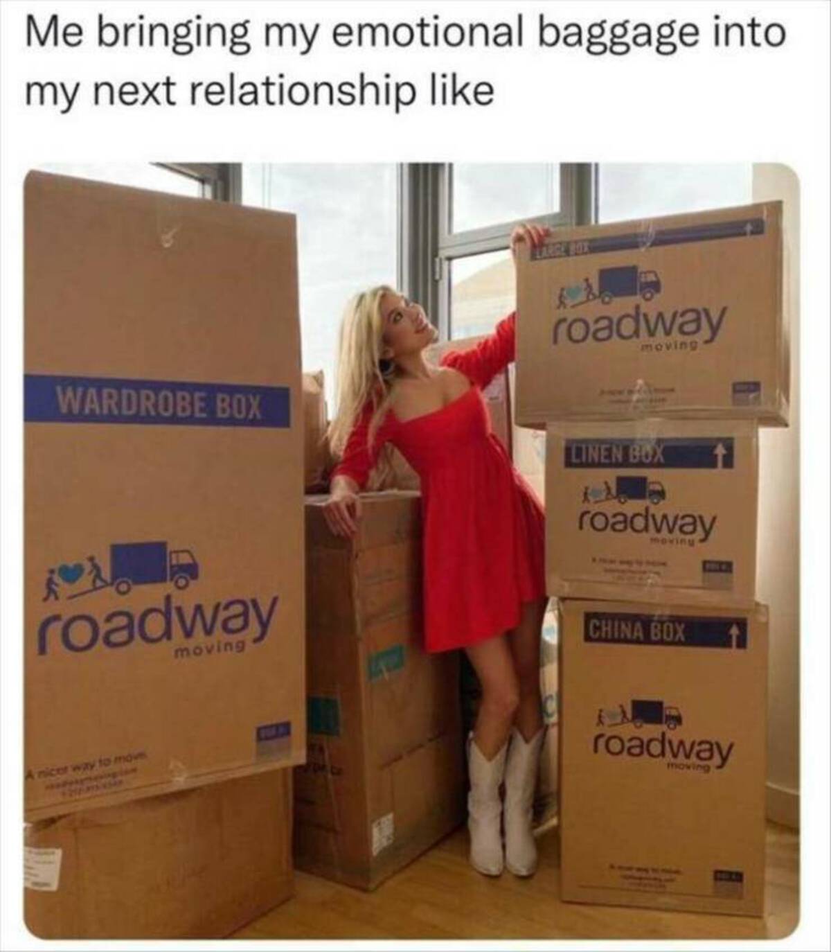 banner - Me bringing my emotional baggage into my next relationship Large Box roadway moving Wardrobe Box Linen Box roadway moving roadway moving China Box nicer way to move roadway moving