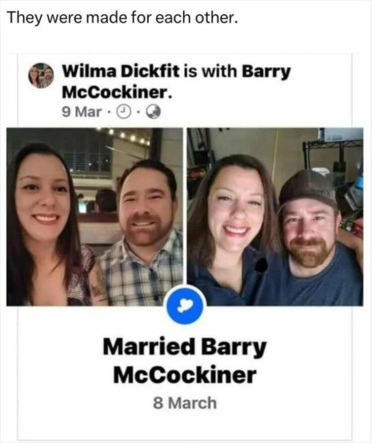 wilma dickfit barry mccockiner - They were made for each other. Wilma Dickfit is with Barry McCockiner. 9 Mar.. Married Barry McCockiner 8 March