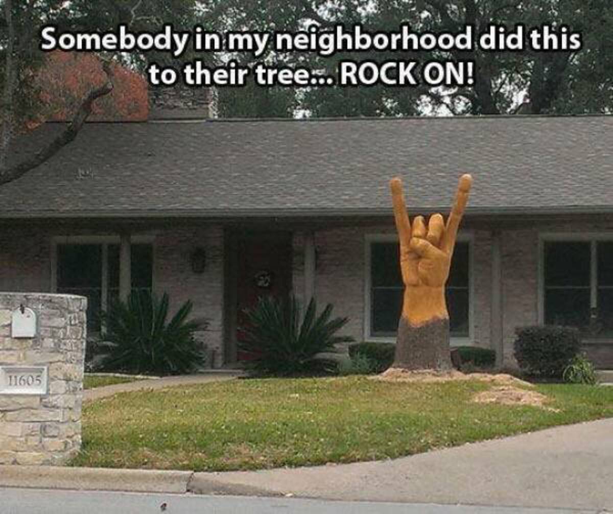 metal memes funny - 11605 Somebody in my neighborhood did this to their tree... Rock On!