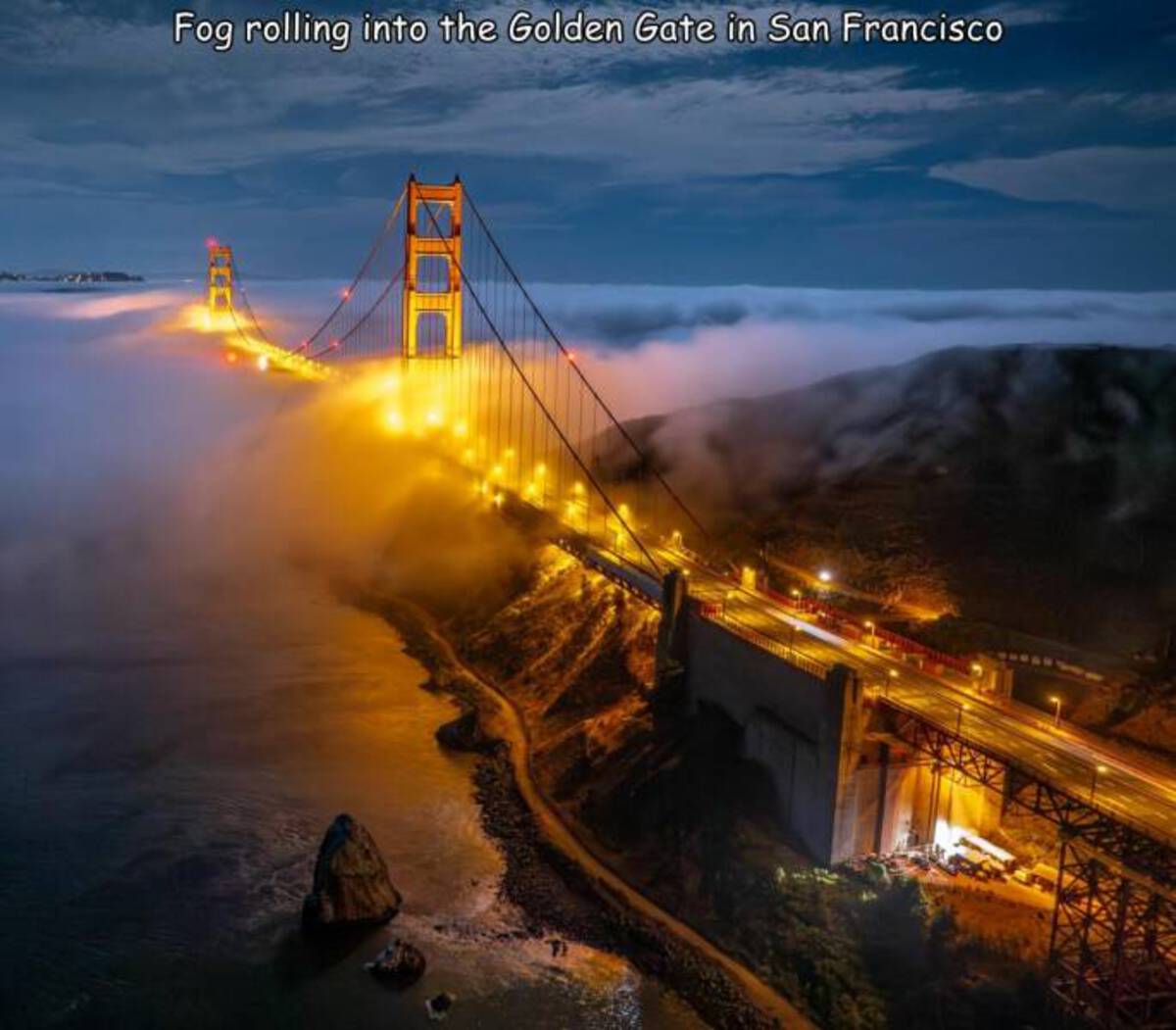 suspension bridge - Fog rolling into the Golden Gate in San Francisco