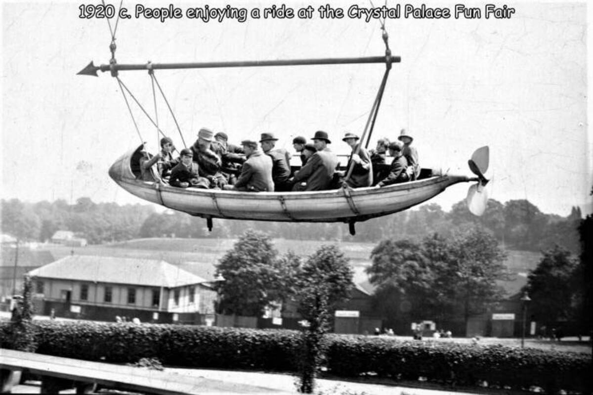 monochrome - 1920 c. People enjoying a ride at the Crystal Palace Fun Fair