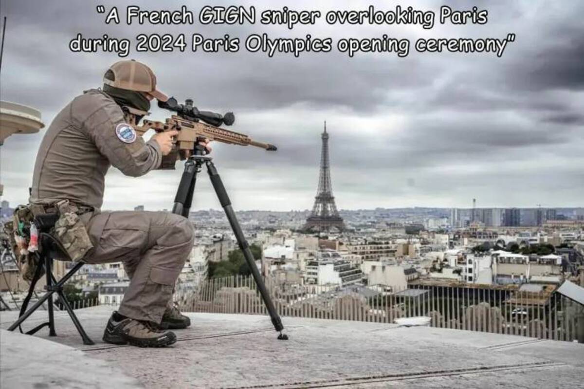 Paris 2024 Olympics: Opening Ceremony - "A French Gign sniper overlooking Paris during 2024 Paris Olympics opening ceremony"