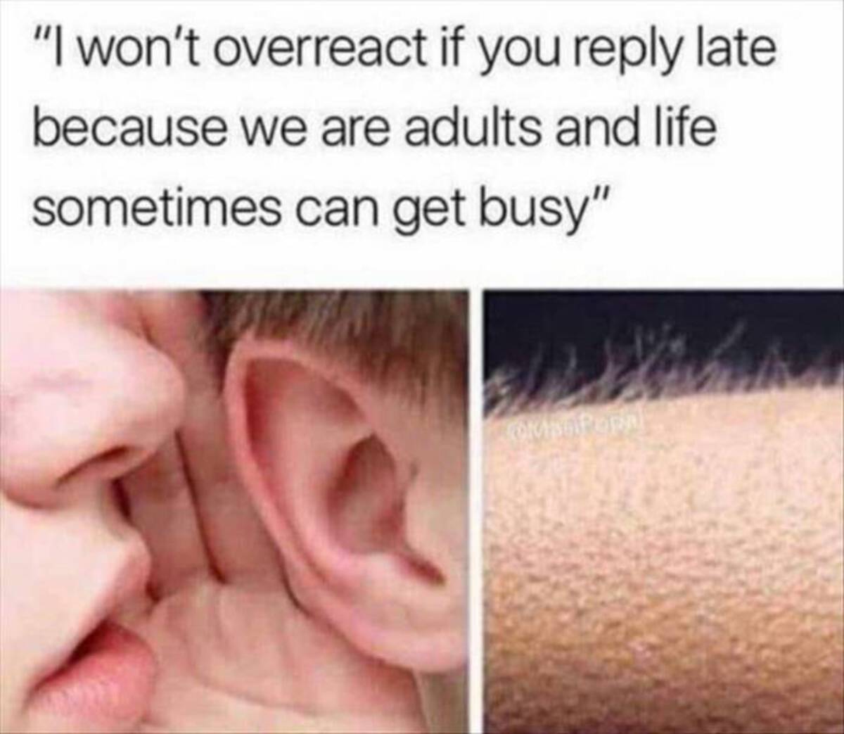 cancel meeting meme - "I won't overreact if you late because we are adults and life sometimes can get busy" Combg Popal