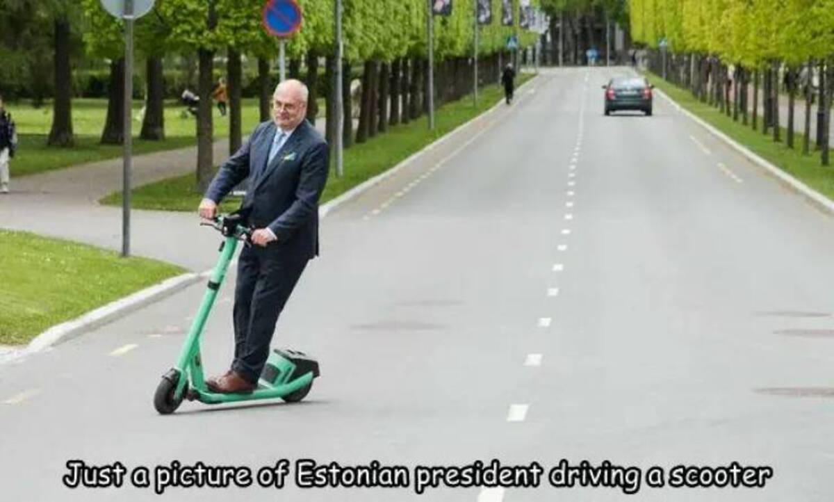 alar karis bolt - Just a picture of Estonian president driving a scooter