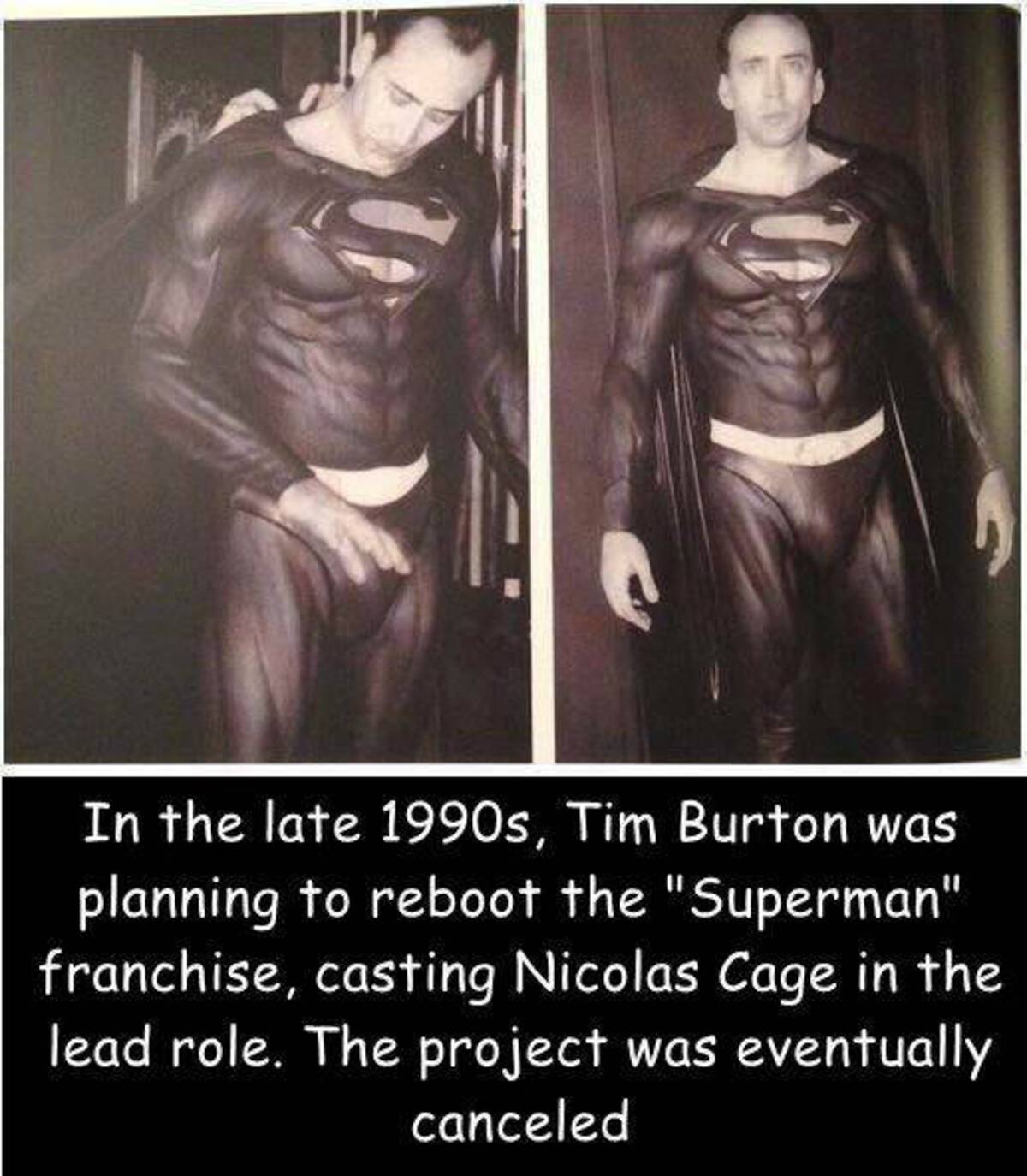 nicolas cage superman leak - In the late 1990s, Tim Burton was planning to reboot the "Superman" franchise, casting Nicolas Cage in the lead role. The project was eventually canceled