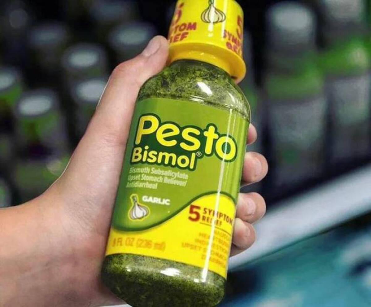 pesto bismol meme - Tom Ef Syn Pesto Bismol Smuth Subsalicylate Upset Stomach Reliev Antidiarrheal Garlic Fl Oz 236 55 Syiipton Reef Drac