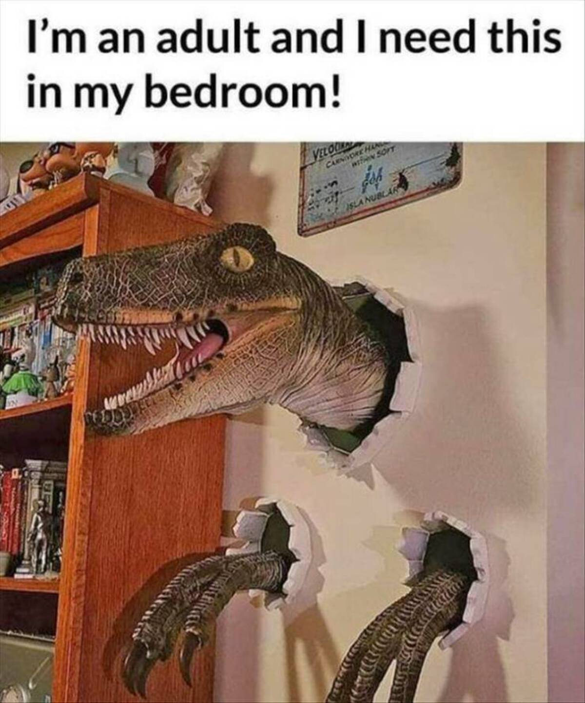 dinosaur head wall mount - I'm an adult and I need this in my bedroom! Veloc Carnivore Han Within Soft Isla Nublar