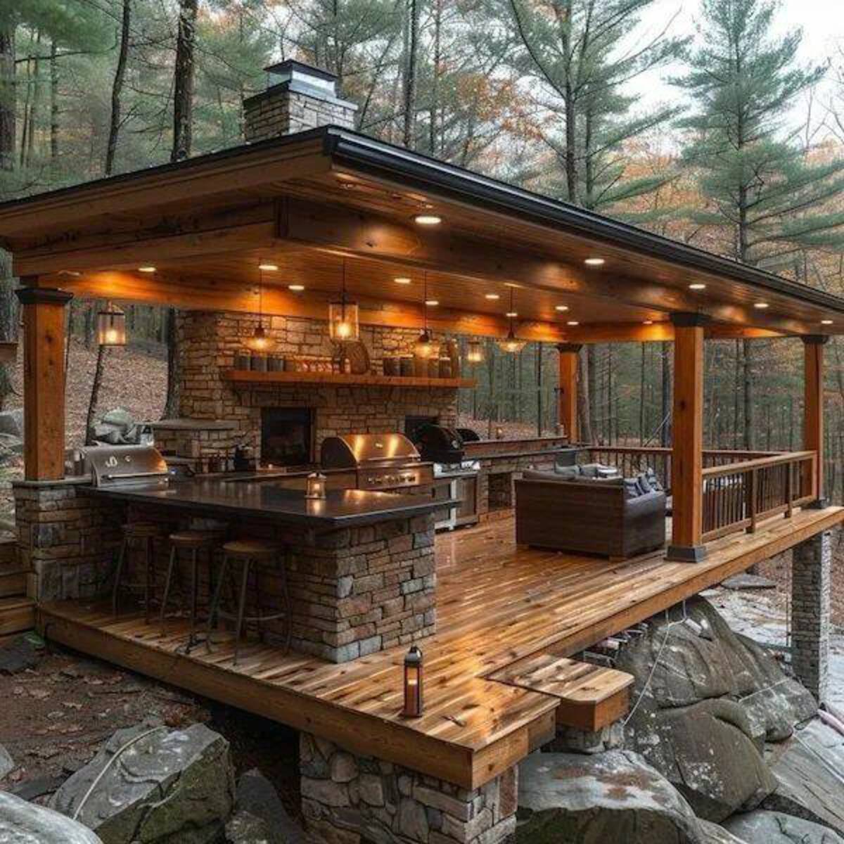 cabin with outdoor kitchen