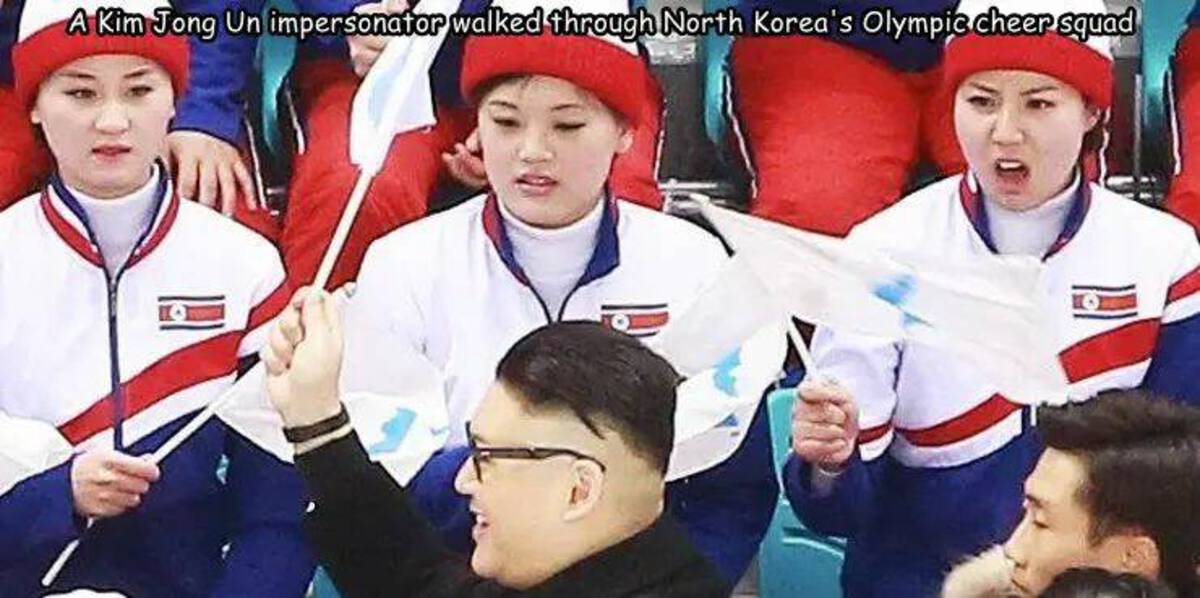 A Kim Jong Un impersonator walked through North Korea's Olympic cheer squad