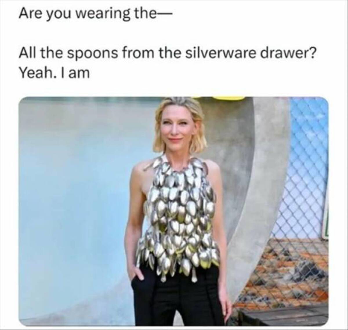 Cate Blanchett - Are you wearing the All the spoons from the silverware drawer? Yeah. I am