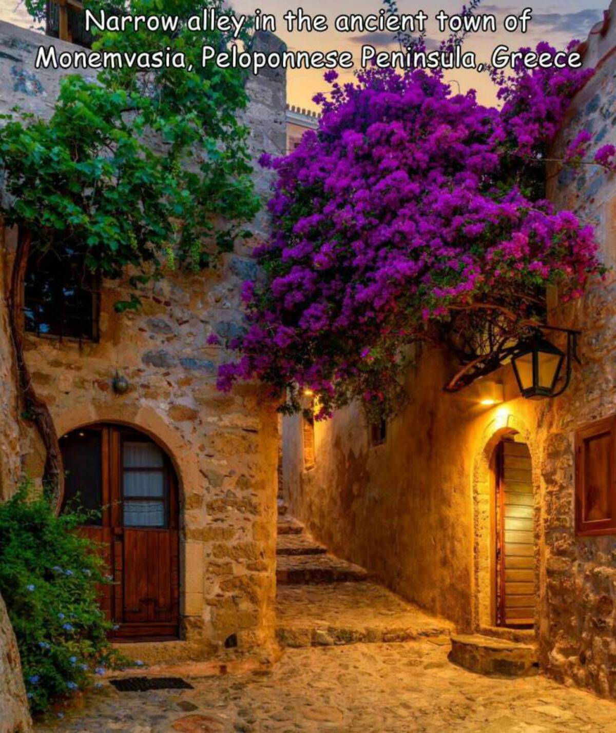 Monemvasia - Narrow alley in the ancient town of Monemvasia, Peloponnese Peninsula, Greece