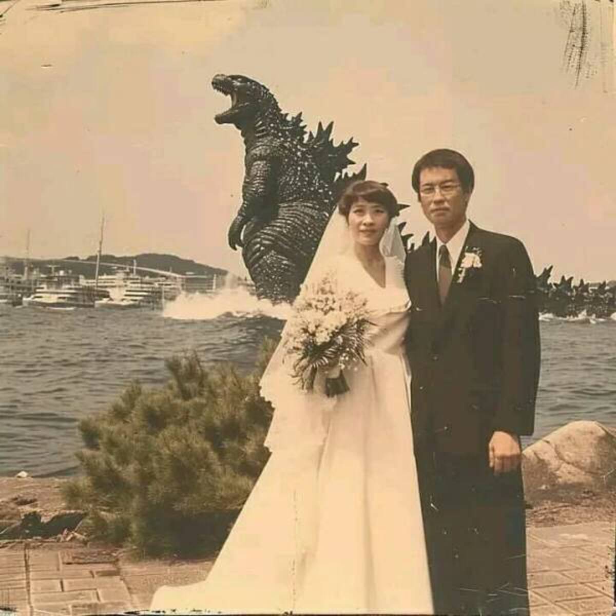 cool photos and funny memes - godzilla wedding