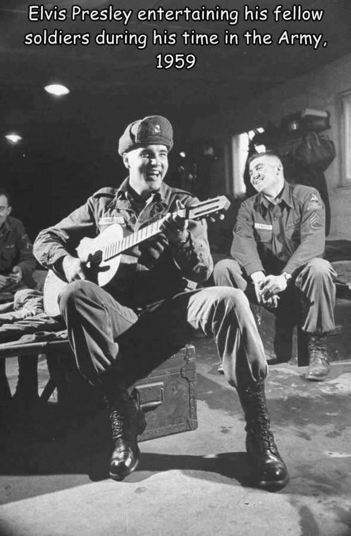 funny memes and cool pics - Elvis Presley - Elvis Presley entertaining his fellow soldiers during his time in the Army, 1959