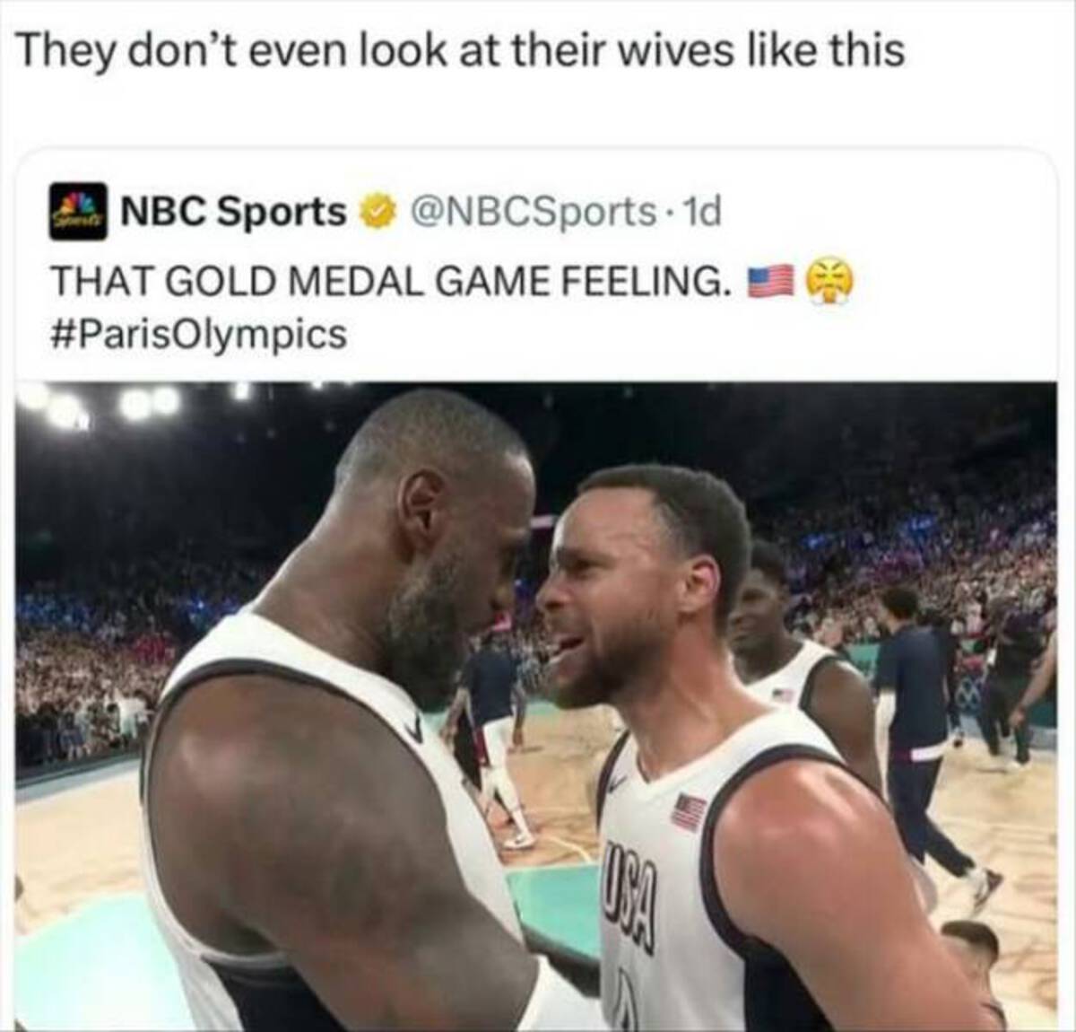 Basketball - They don't even look at their wives this Nbc Sports 1d That Gold Medal Game Feeling.