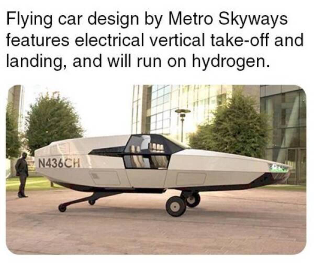 skiff - Flying car design by Metro Skyways features electrical vertical takeoff and landing, and will run on hydrogen. N436CH