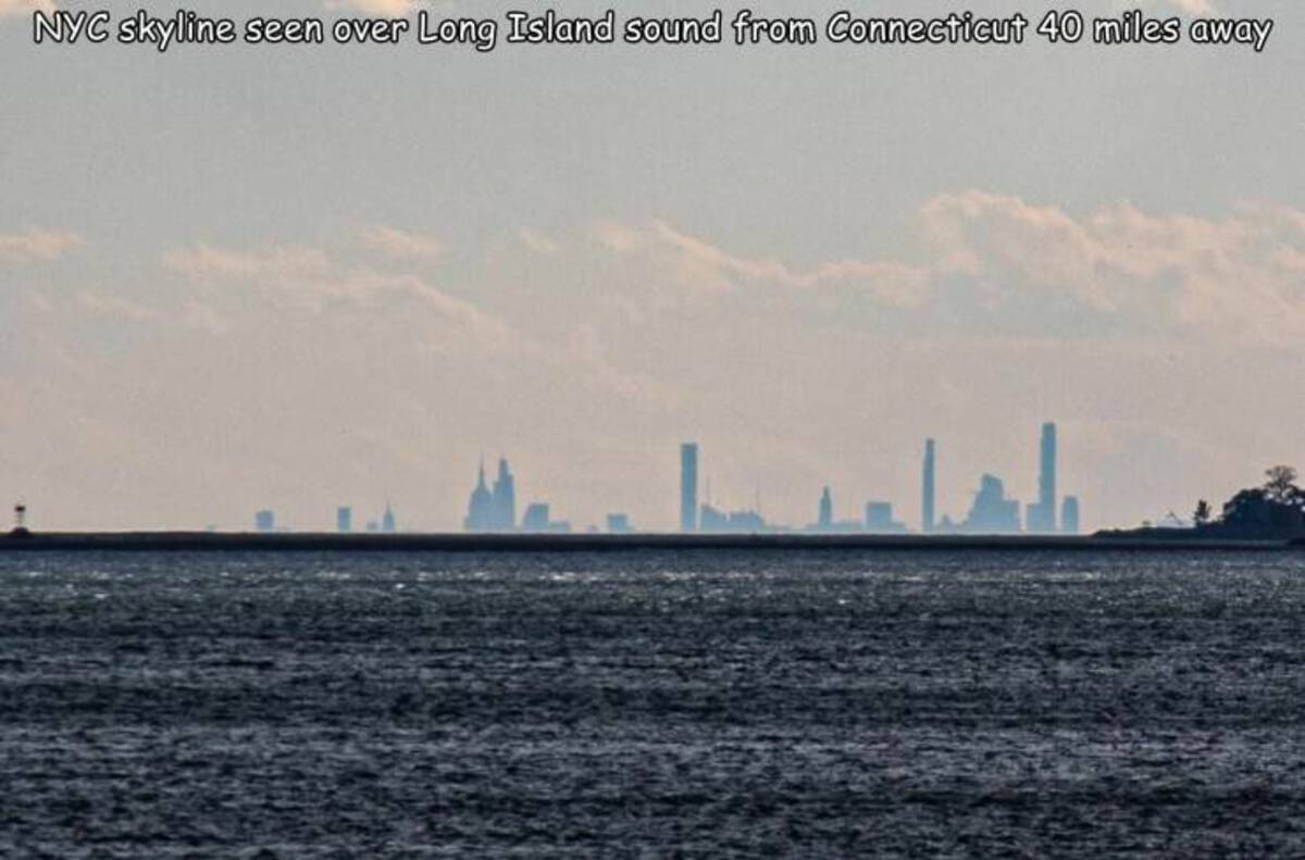 sea - Nyc skyline seen over Long Island sound from Connecticut 40 miles away