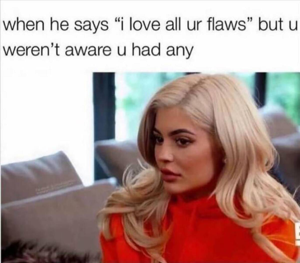 we meme - when he says "i love all ur flaws" but u weren't aware u had any