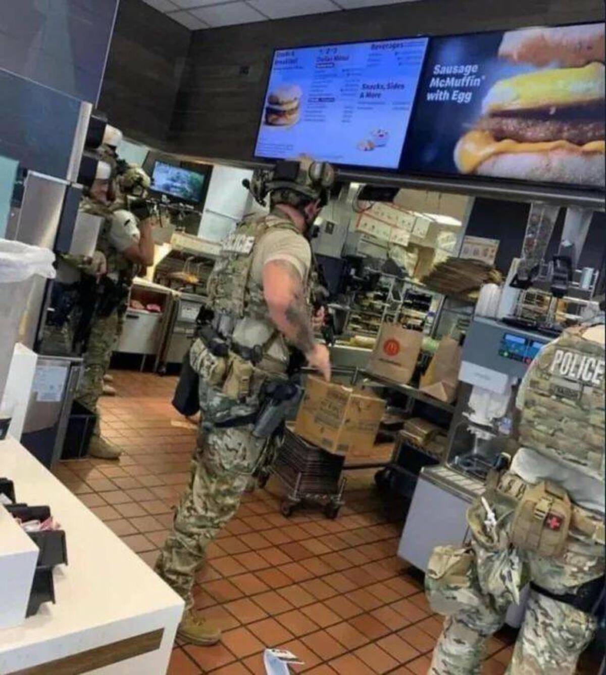 Internet meme - 579 Dolai Mitul Beverages Stacks, Sides A More Sausage McMuffin with Egg Police