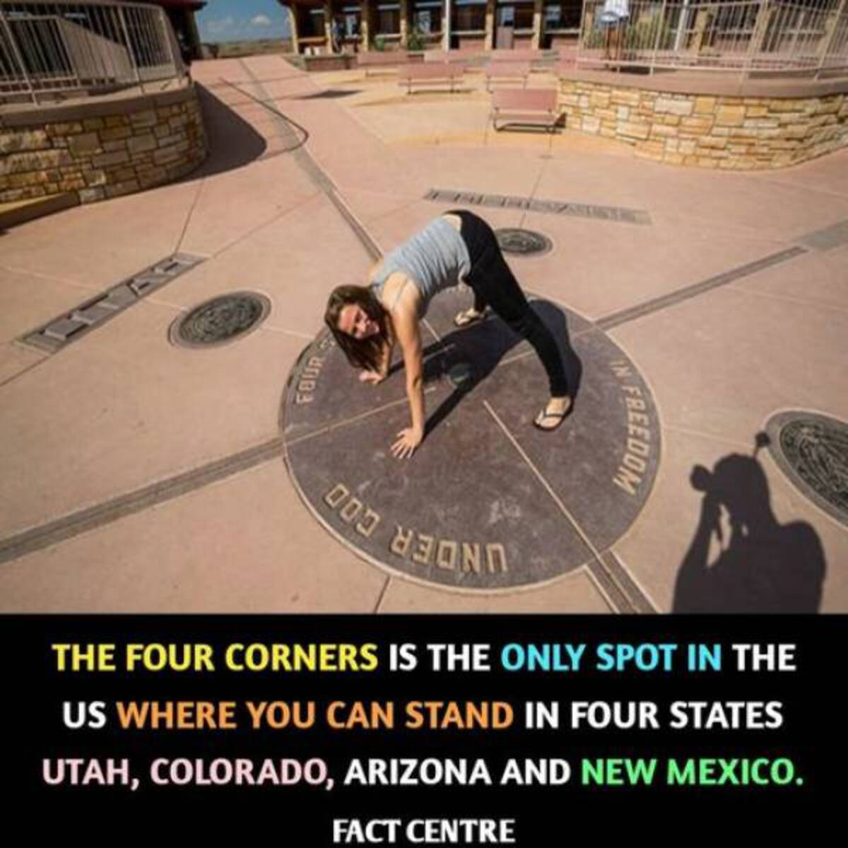 Four Corners Monument - Four 000 Freedom The Four Corners Is The Only Spot In The Us Where You Can Stand In Four States Utah, Colorado, Arizona And New Mexico. Fact Centre